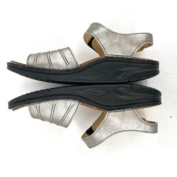 Finn Comfort Women's 40/9.5 Silver Gomera Leather Adjustable Low Flat Sandals - Picture 4 of 6